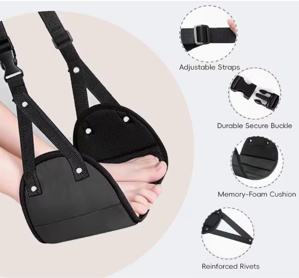 Travel Accessories For Long Haul Flights - Regulowany podnóżek z przenośnym hamakiem na